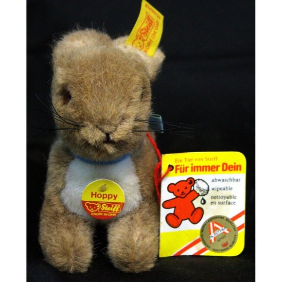 VTG NWT Steiff Austria Hoppy Tan Brown & White Bunny Rabbit Plush 4" 1500/13 - Picture 2 of 16